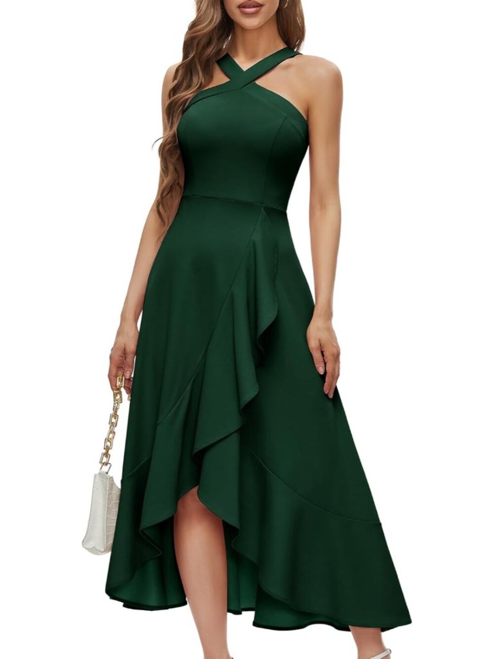 Women's Dark Green Comfort Formal Wedding Guest Hi-Lo Prom Evening Maxi Dresses